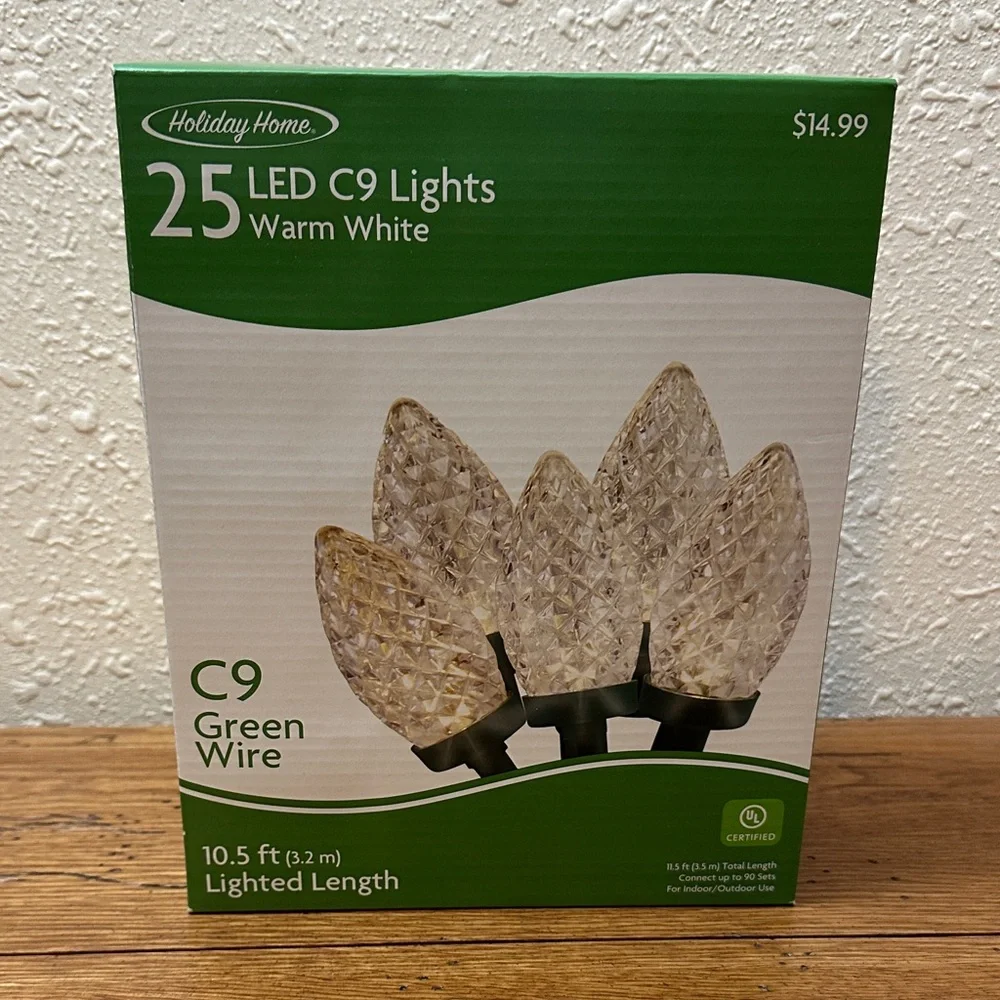 Holiday Home LED C9 String Lights - Warm White with Green Wire